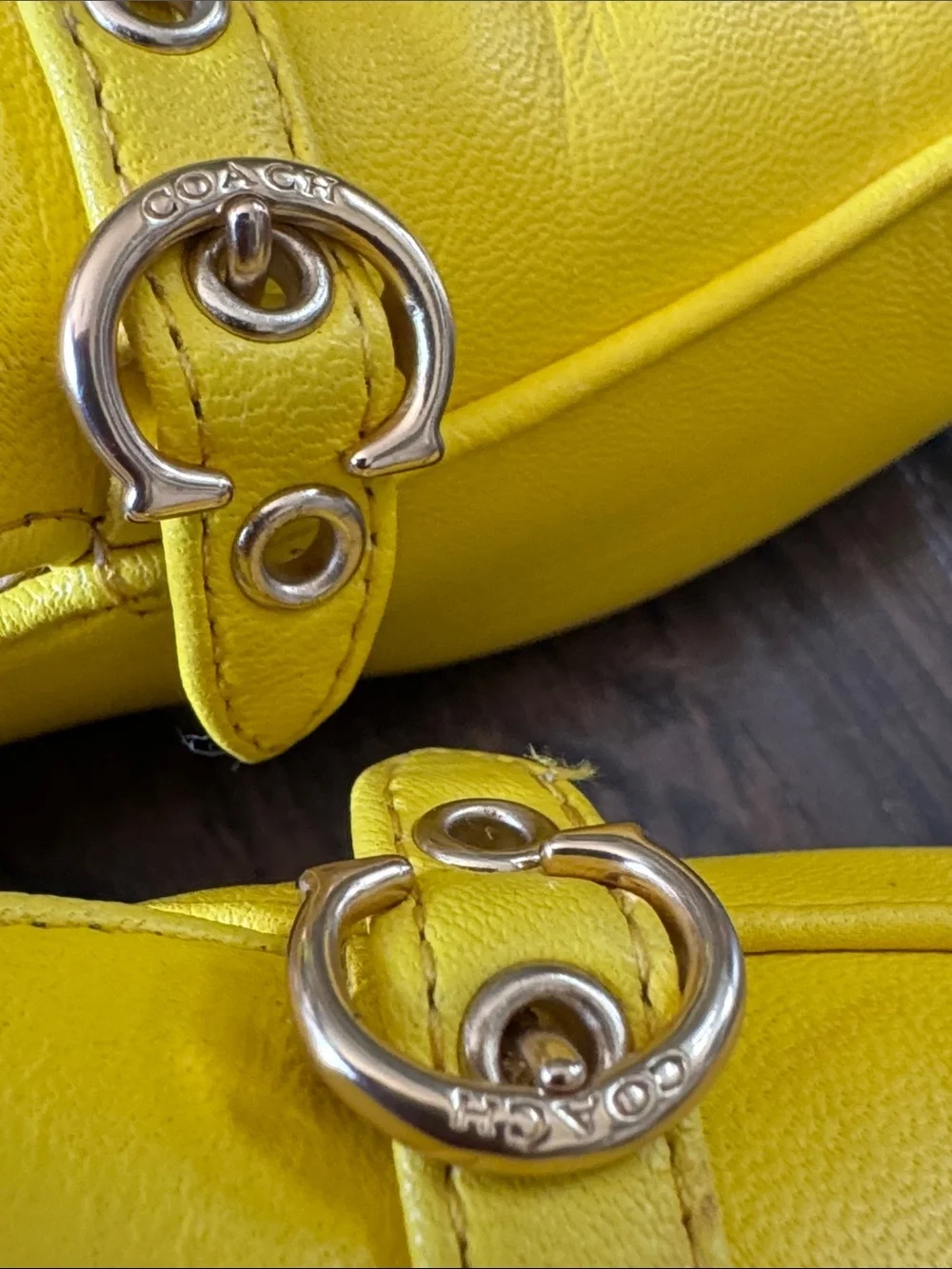 COACH Buttercup Yellow Leather Slip-On Mules with Gold Hardware - Picture 6 of 13